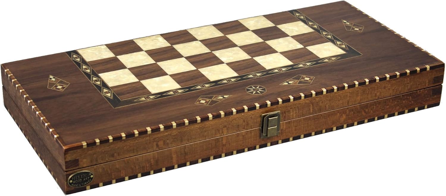 Chessgammon BACKGAMMON SET HAND CRAFTED SOLID WALNUT WOOD"HELENA WOOD