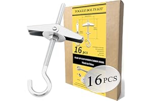 JING-HELPER 1/5" Heavy Duty Hook Toggle Bolts Set - 16 Packs Swag Hooks for Hanging Plants, Toggle Hooks Anchors for Drywall Hollow Walls & Heavy Hanging, Ceiling Anchors Hook Bolt Screw Kit (16)