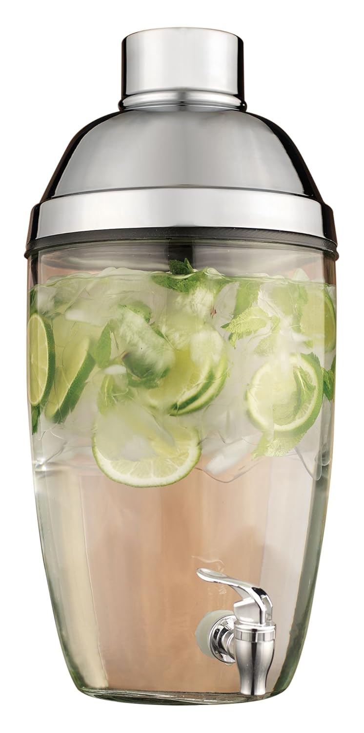Home Essentials & Beyond Mixology Shaker Design Beverage Dispenser, 1.8 gallon, Clear