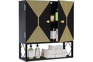 VOXANOXI Bathroom Cabinet Wall Mount, Premium Design Over The Toilet Storage Cabinet, Medicine Cabinet with 2 Doors and an Open Shelf, Wall Cabinet can Also be Used in The Laundry Room and Kitchen