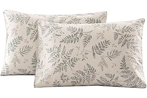 ECOCOTT 2 Pack Pillowcase Standard Size with Green Botanical Plant Leaves Pattern Pillow Cases Set, 100% Cotton Standard Pillow Covers Envelope Closure (Standard, 20"x26")