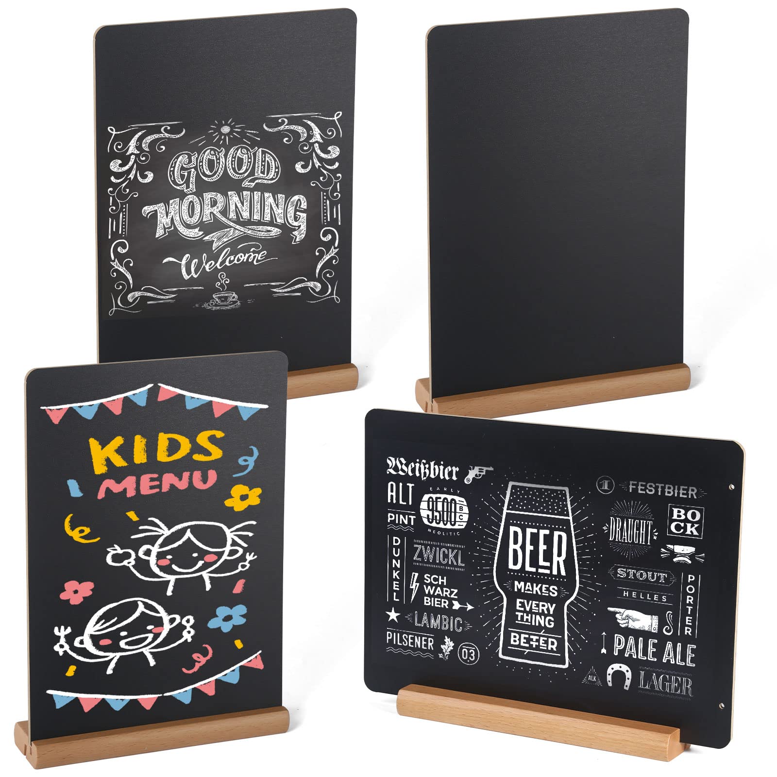 BESTOOL 4 Pack Blackboard, 22 x 30cm Tabletop Chalk Boards with Stands, Double-Sided Writing Boards, Hanging Message Chalkboard for School, Wedding, Party, Birthday, Bar, Restaurant, etc