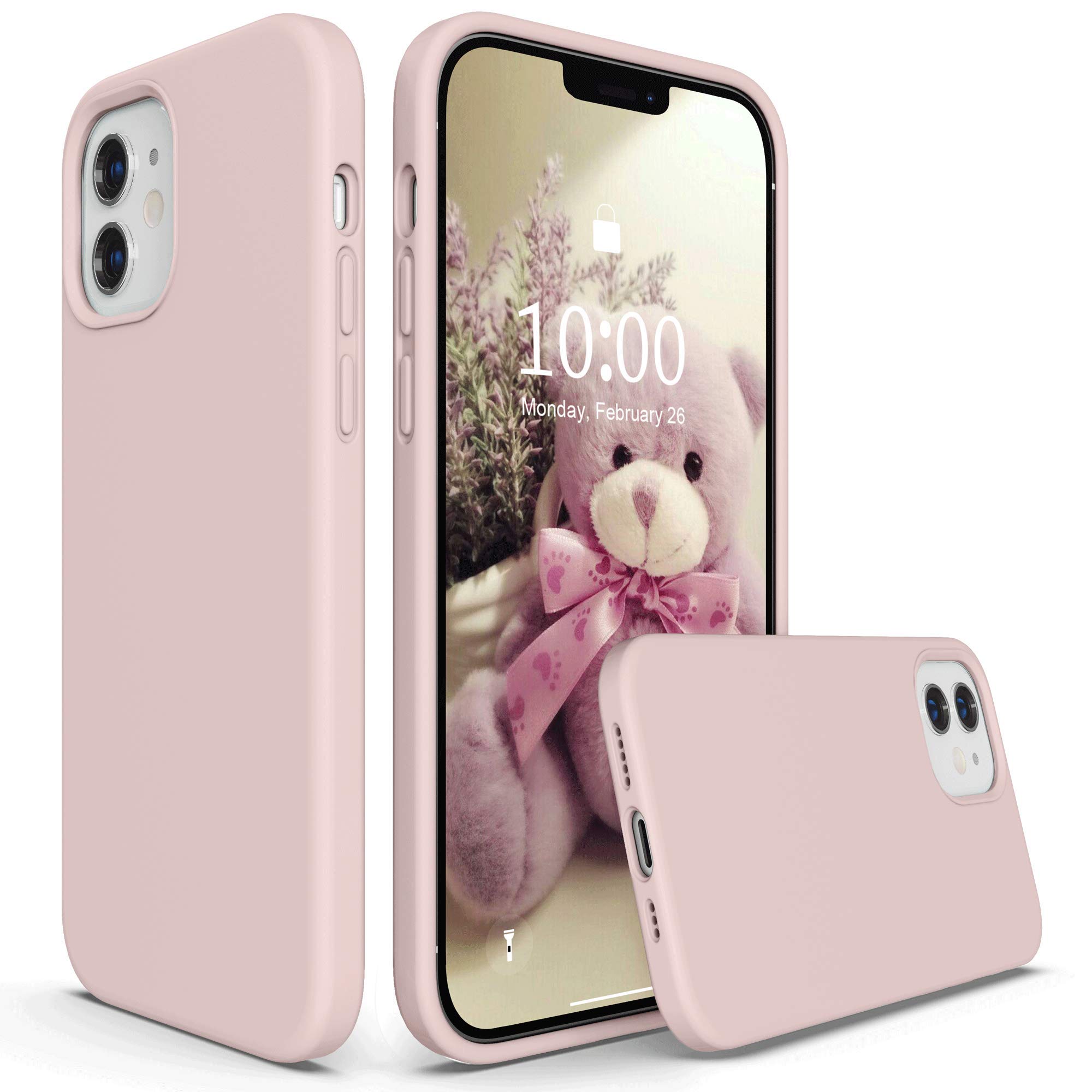 SURPHY Case for iPhone 12/Pro, Silicone Case with Soft Microfibre Cushion Lining Protective Bumper Anti-Shock Case Cover for iPhone 12/Pro 6.1 Inch, Sand Pink — image 1