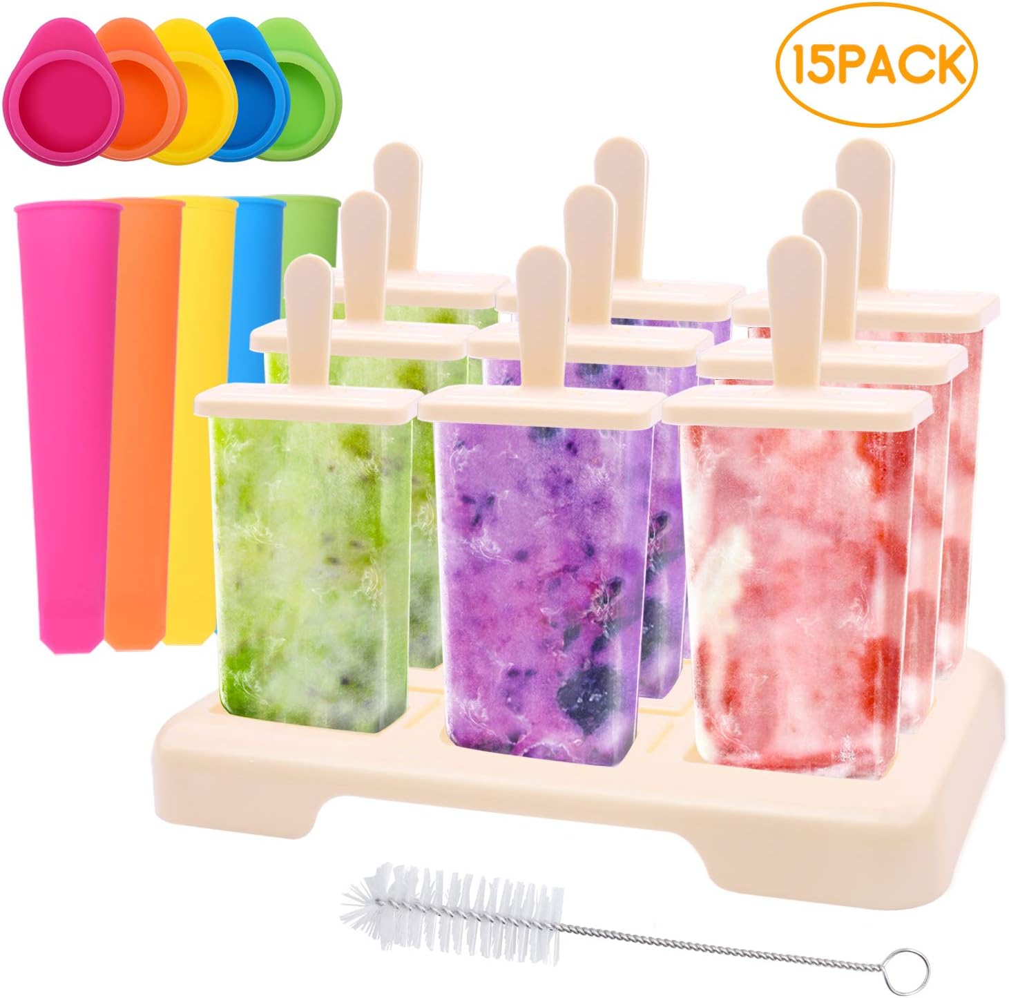 Ice Lolly Moulds, Icnow 15 Pack Molds Set 9 Ice Lolly Makers 5 Pack