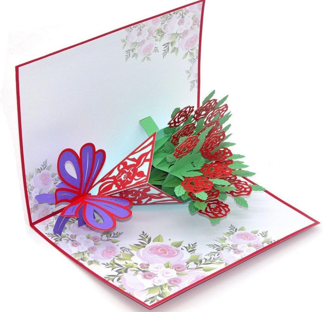 Rose Pop up Wedding Cards 3D Daughter Wife Birthday Cards and Envelope I Love You Thank You Flower Cards Blank (Rose)