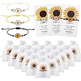 Xuqiakw 36 Set Inspirational Sunflower Bracelets for Women,Sunflower Gifts with Thank You Cards and Organza Bags for Friendship Women Coworker Flower Party Favors