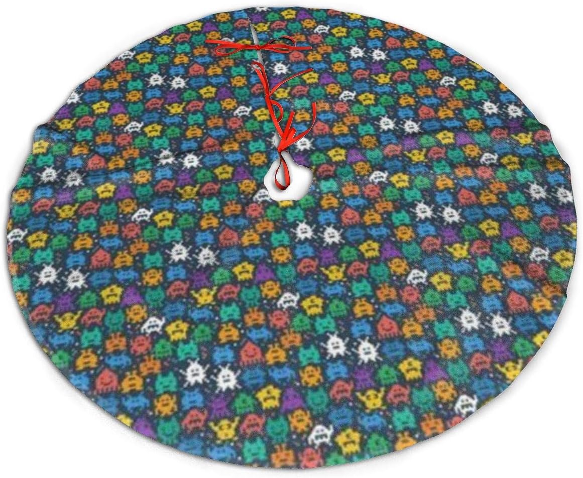 Amazon Com Juyturby Retro Space Invaders Video Game Funny 48 Inch Christmas Tree Skirt Decoration For Merry Christmas Party Faux Fur Christmas Tree Skirt Rustic Xmas Tree Holiday Decorations Home Kitchen