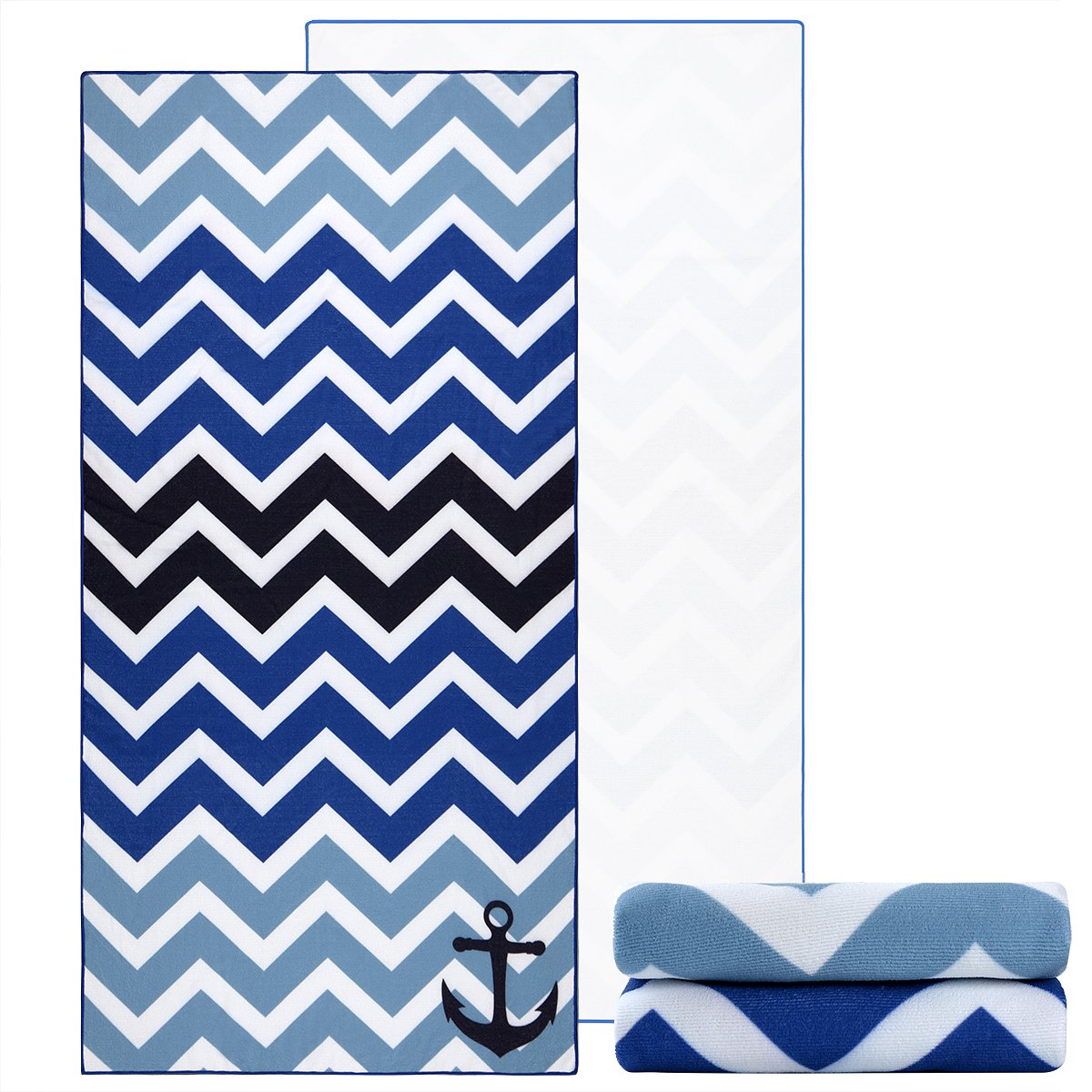 Ricdecor Beach Towel Oversized Blue Stripes Beach Towels For Kids With Anchor