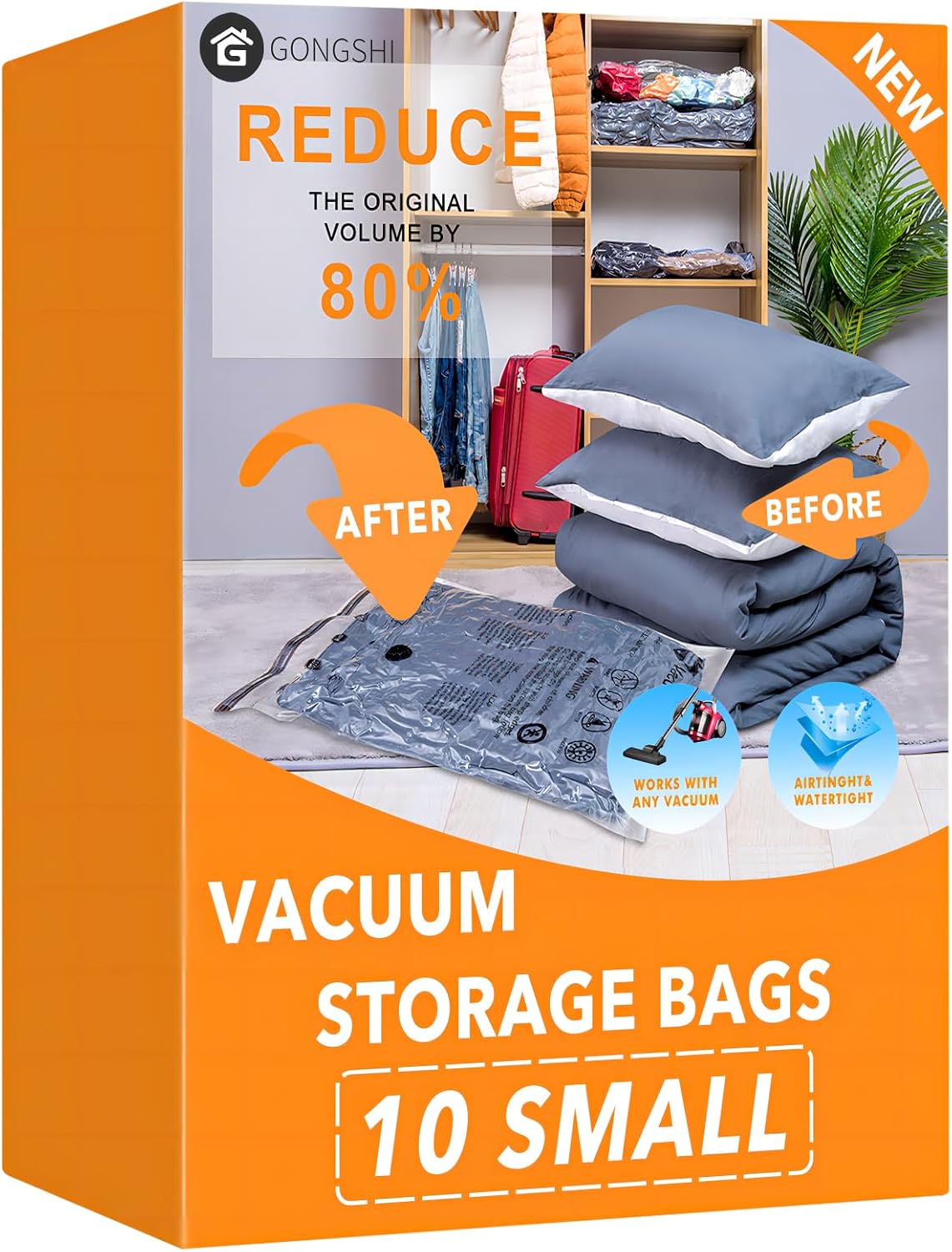 GONGSHI Vacuum Storage Bags, Space Saver Seal Bags For Clothing, Blankets, Comforters, Pillows, Clothes Storage,Travel Luggag