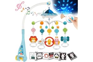 ESOLOM Baby Crib Mobile with Music and Lights, Baby Mobile for Crib with Black and White Baby Toys, Remote Control, Moon and Star Projection, Funny Rotation Crib UFO Toys for Baby 0-6-12 Months Boys Girls