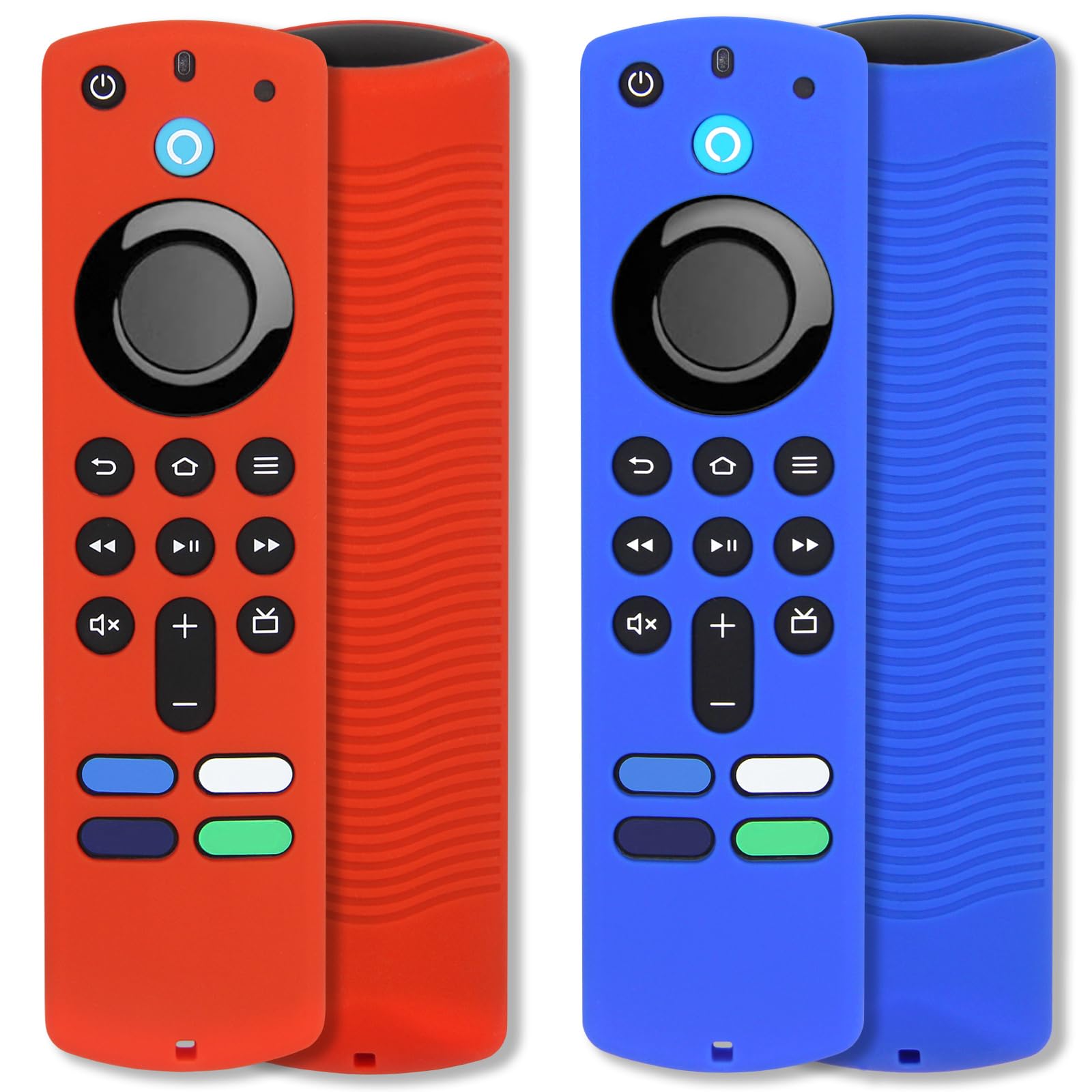 [2 Pack] Pinowu Fire Remote Cover Compatible with Fire TV Stick 4K Alexa Voice Remote 3rd Gen, Anti Slip Silicone Protective Case Cover with Lanyard (Red & Blue) (NOT for HD / 4K 2nd 2024)
