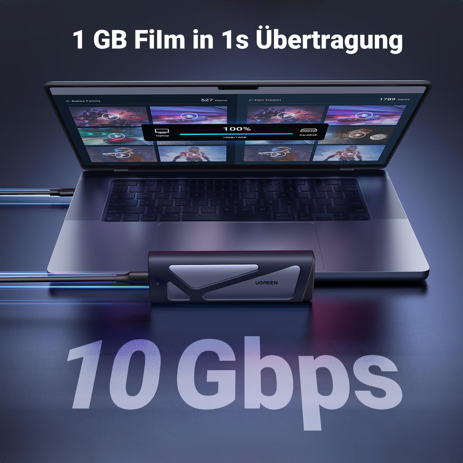 UGREEN M2 SSD Gehäuse, NVME SATA M.2 SSD Gehäuse USB 3.2 GEN 2 10Gbps, NVME Gehäuse für M-Key und B&M-Key, kompatibel mit 970 EVO Plus, 760P usw 2