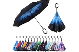 Wxjiahetai Inverted Reverse Umbrella with C-shaped Handle Windproof Upside Down Umbrellas for Rain Double Layer Hands Free Umbrella for Women and Men