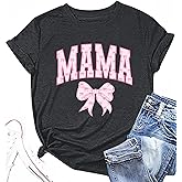 Funny Mama Bow Shirts for Women Checkered Mom T-Shirt Momma Graphic Short Sleeve Tee Top