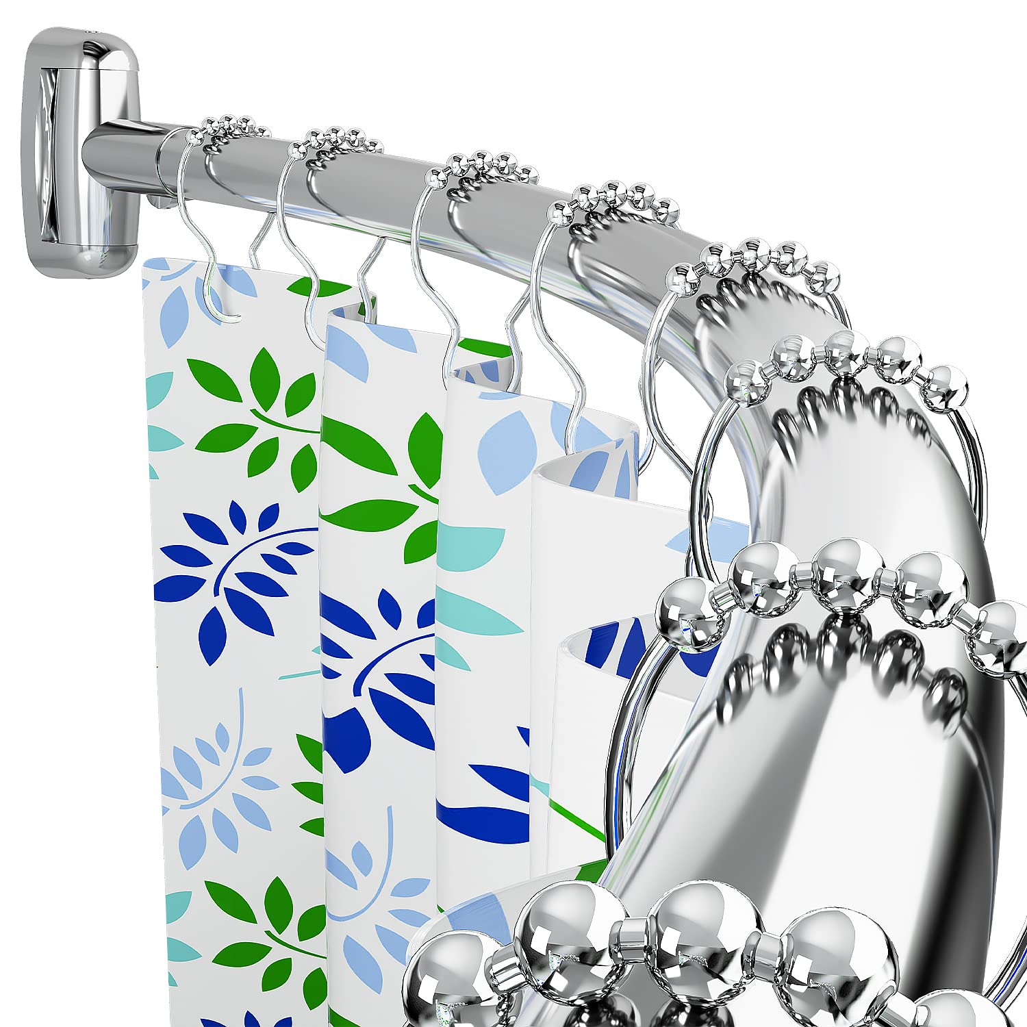 Tlooe Curved Shower Curtain Rod, 45-72 Inches Adjustable Curved Shower Rod, Rustproof Round Never Fall Shower Rods for Bathroom, Telescoping Design, Need to Drill, Silver Image