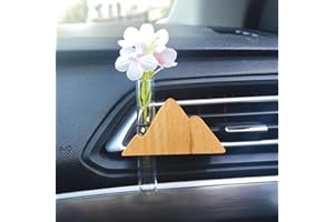 ZHU IN SY Little Glass Flower Vase Air Vent Clip, Wooden Stand Car Aroma Diffuser, Car Air Vent Decor Plant Holder, Auto Interior Decorations (Beech Peak)