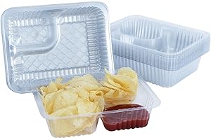 Arcccky 200 Pcs 12oz Disposable Plastic Nacho Trays, 6" x 5" Clear Nacho Containers, 2 Compartment Food Serving Trays with Sn