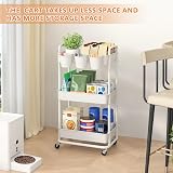 JIUYOTREE 3-Tier Plastic Rolling Storage Cart with Lockable Wheels White view 4