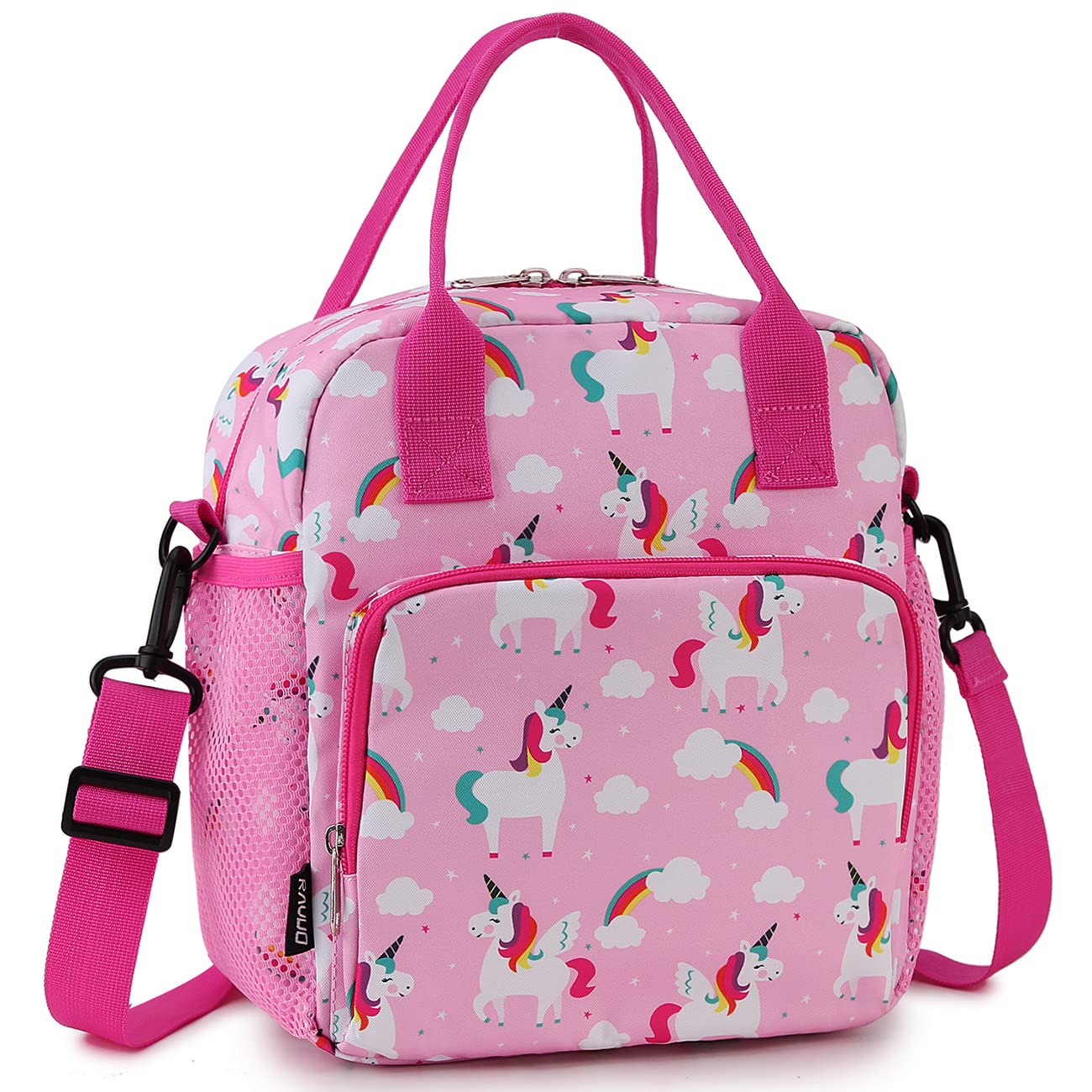 RAVUO Lunch Bag Box for Girl, Insulated Cute Unicorn Lunch Box for Kids Reusable Lunch Tote with Detachable Shoulder Strap Plush