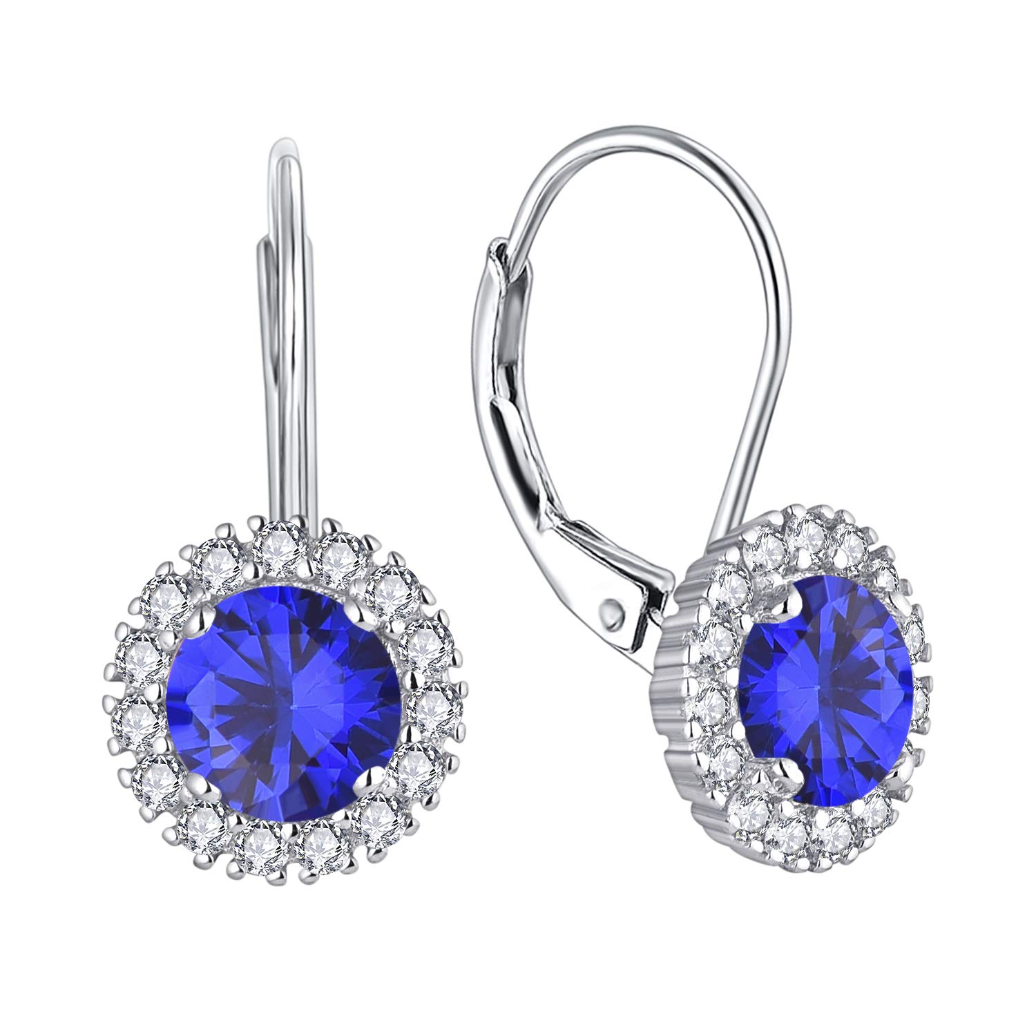 JO WISDOM Women Earrings,925 Sterling Silver Leverback Drop & Dangle Earrings with 3A Cubic Zirconia September Birthstone Sapphire Color with White Gold Plated,Jewellery for Women — image 1