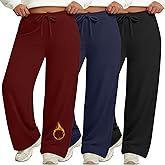 Evervibe 3 Pack Women's Plus Size Lounge Pants Fleece Lined Wide Leg Sweatpants Drawstring Yoga Winter Clothes with Pockets