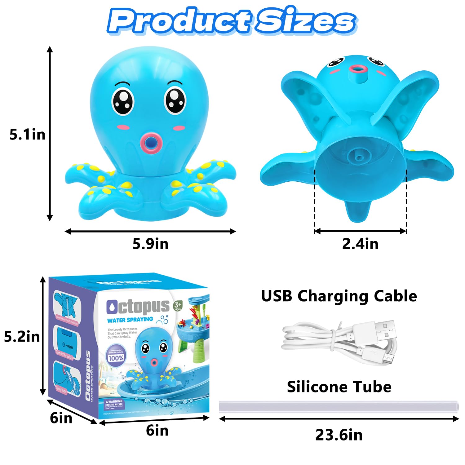 Octopus Water Table Pump, Battery Powered Water Pump for Water Table 3 Hours Non-Stop Fun Summer Outdoor Sand/Water Table Toys Outside Water Play Table Accessories for Toddlers Kids (Blue)