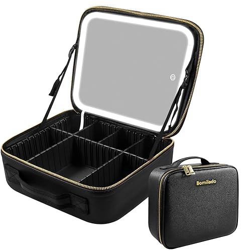Bomilado Travel Makeup Bag with Light up Mirror,Light Makeup Train