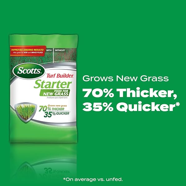 SCOTTS TURF BUILDER STARTER FOOD FOR NEW GRASS, 15 LB. – LAWN FERTILIZER FOR NEWLY PLANTED GRASS, ALSO GREAT FOR SOD AND GRASS PLUGS – COVERS 5,000 SQ. FT.