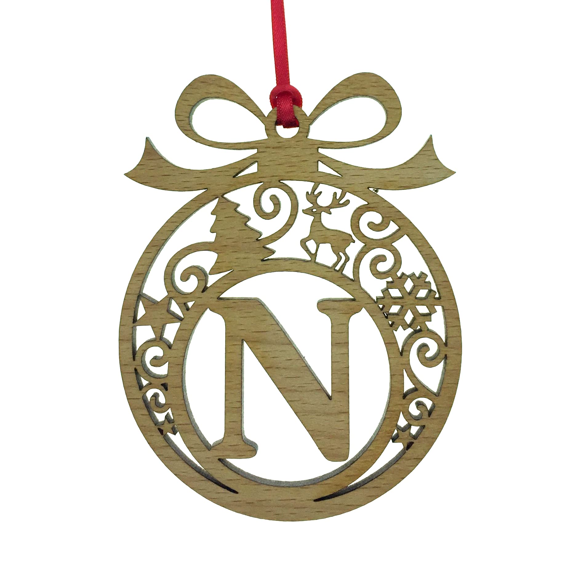 Personalised Christmas tree bauble decoration pendant ornament: Letter N — image 1