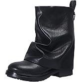 AUPEWEL Women's Fold Over Ankle Boots with Zipper - Trendy Wide Calf Pull On Boots with Round Toe