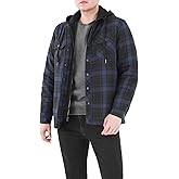 ThCreasa Mens Plaid Quilted Lined Flannel Jacket Button Down Flannel Shirt Jackets with Hood