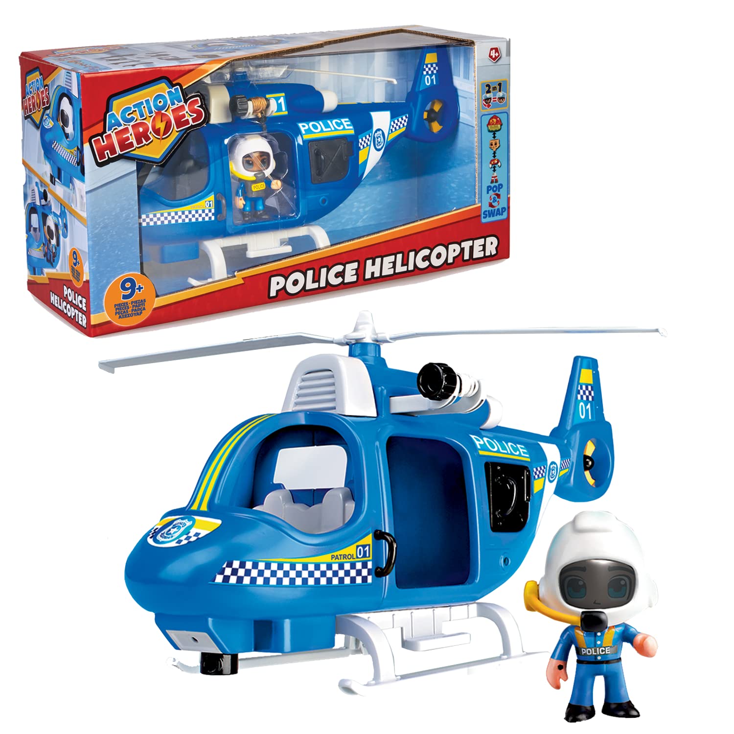Action Heroes Police Helicopter, Vehicle and Figure Set, Great Gift for Children Aged 4+
