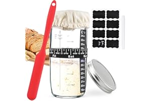Plus tard 24oz Sourdough Jar Kit Glass with Feeding Band,Spatula,Thermometer,Label,Cloth Cover & Metal Lid Reusable Bread Baking Supplies for Home Bakers sourdough bread baking supplies