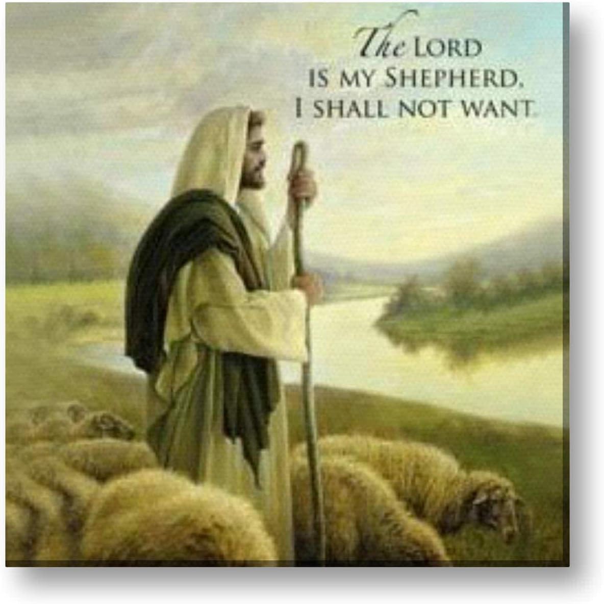 TYYC Christian Gifts for Christmas, The Lord is My Shepherd I Shall not Want Canvas Wall Paintings, Hangings, Jesus Photo Frames - 10x10 inches