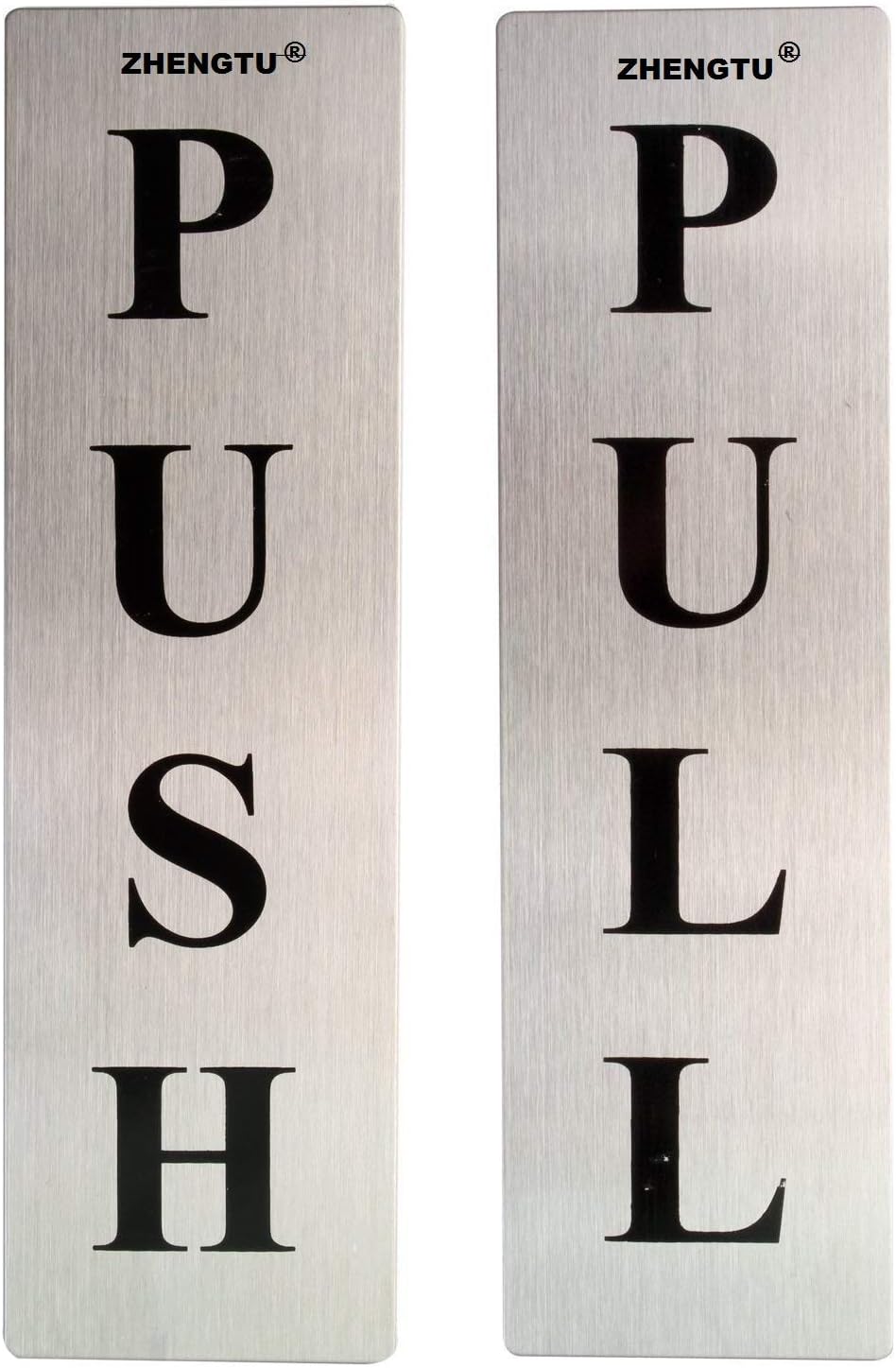 ZHENGTU Self Adhesive Stainless Steel Metal Signage Board (Pull) - Pack of 2