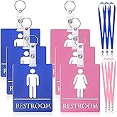 Fuyoooo 6 Set Bathroom Pass for Classrooms with Keychain Blue,Pink | Hall Restroom Passes Including Lanyard, Durable PVC Waterproof, Bulk Set for Teachers Male Female Bathroom Icons