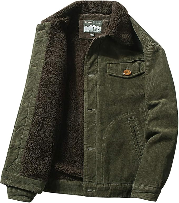 HBODHBGS Men Corduroy Jackets and Coats Fur Collar Winter Casual Jacket