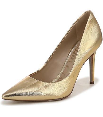 sam edelman gold dress Women's Hazel Pump Amber Leather 9 Medium Bardot Dresses