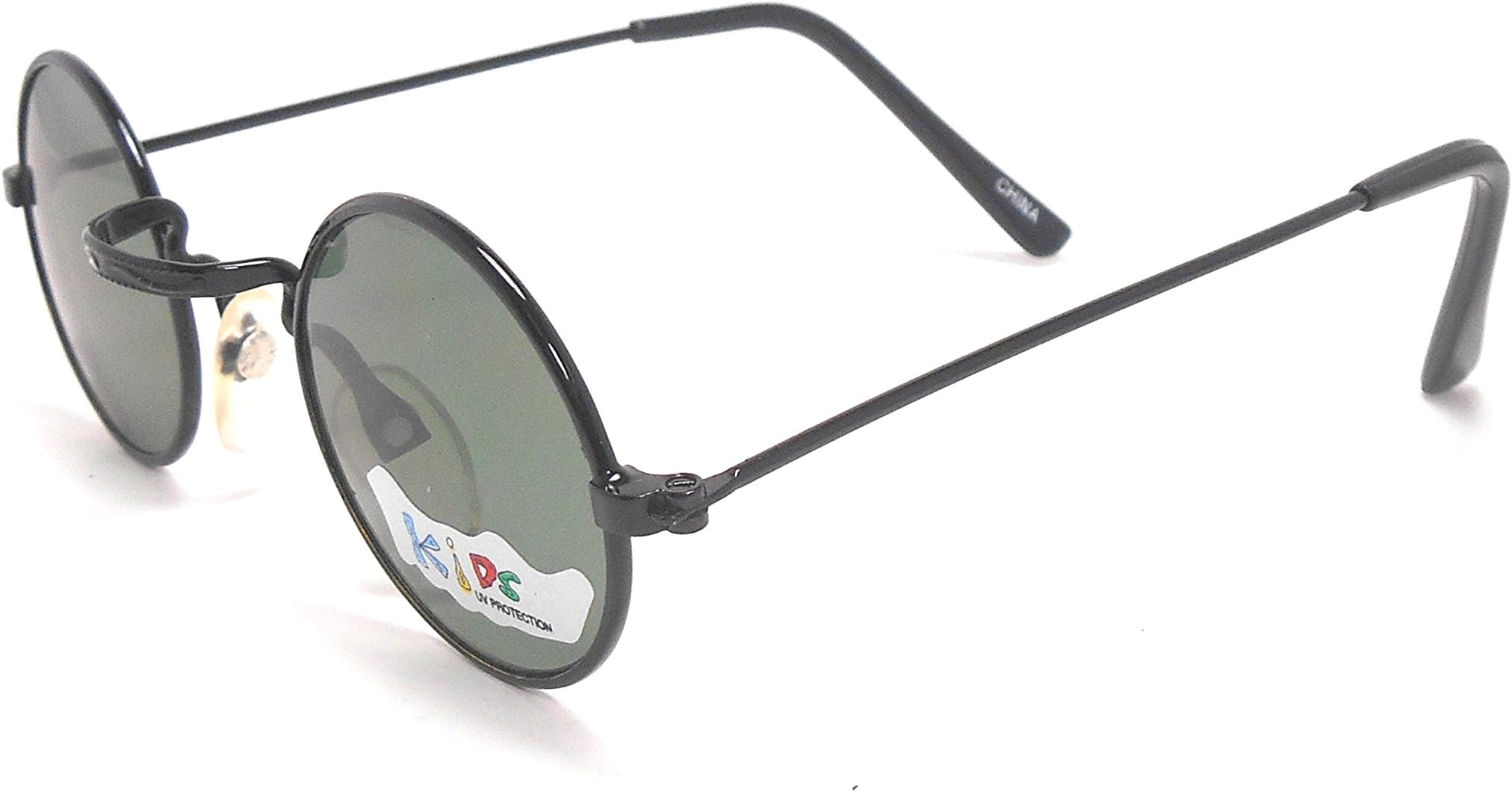Baby Boys Toddler Kids Black Metal John Lennon Round Sunglasses Shades Green Lens