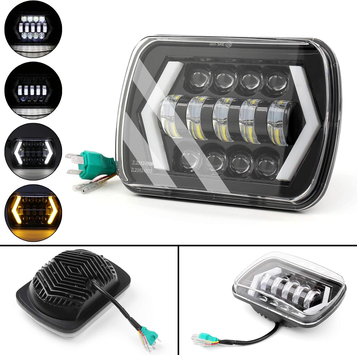 55W 7x6" 5X7" LED Projector Headlight HiLo Beam Halo DRL For Jeep