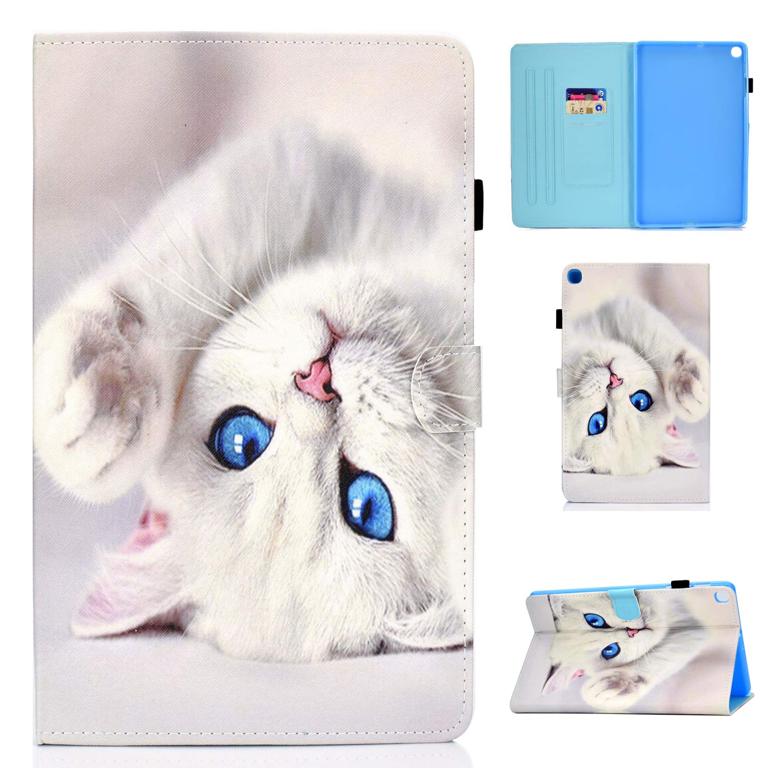 Succtop Galaxy Tab A7 10.4 Inch 2020 Case, PU Leather Case with Pencil Holder for Samsung Galaxy A7 T500/T505/T507, Protective Wallet Case, White Cat