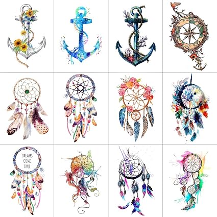 Wyuen 12 Pcslot Dreamcatcher Anchor Temporary Tattoo Sticker For