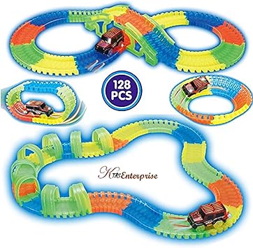 KTRS ENTERPRISE led light car Racing Game Set Musical Glowing Magic Rail Track with LED Car Toy for Kids Children Learning Educational Game for Boys Girls Birthday Gift for Friends Brother Sister Babies DIY Glowing Plastic Rail Racing 128Pcs