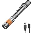 EverBrite Rechargeable Pen Light, 300 Lumens EDC Flashlight, Zoomable LED Pocket Flashlight with Clip, Memory Function and USB C Cable Included, for Camping, Emergency, Grey