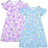 ICOSY 2PCS Girls Nightgowns Toddler Girl Pajamas Flutter Short Sleeve Princess Dress Sleepwear for Girls