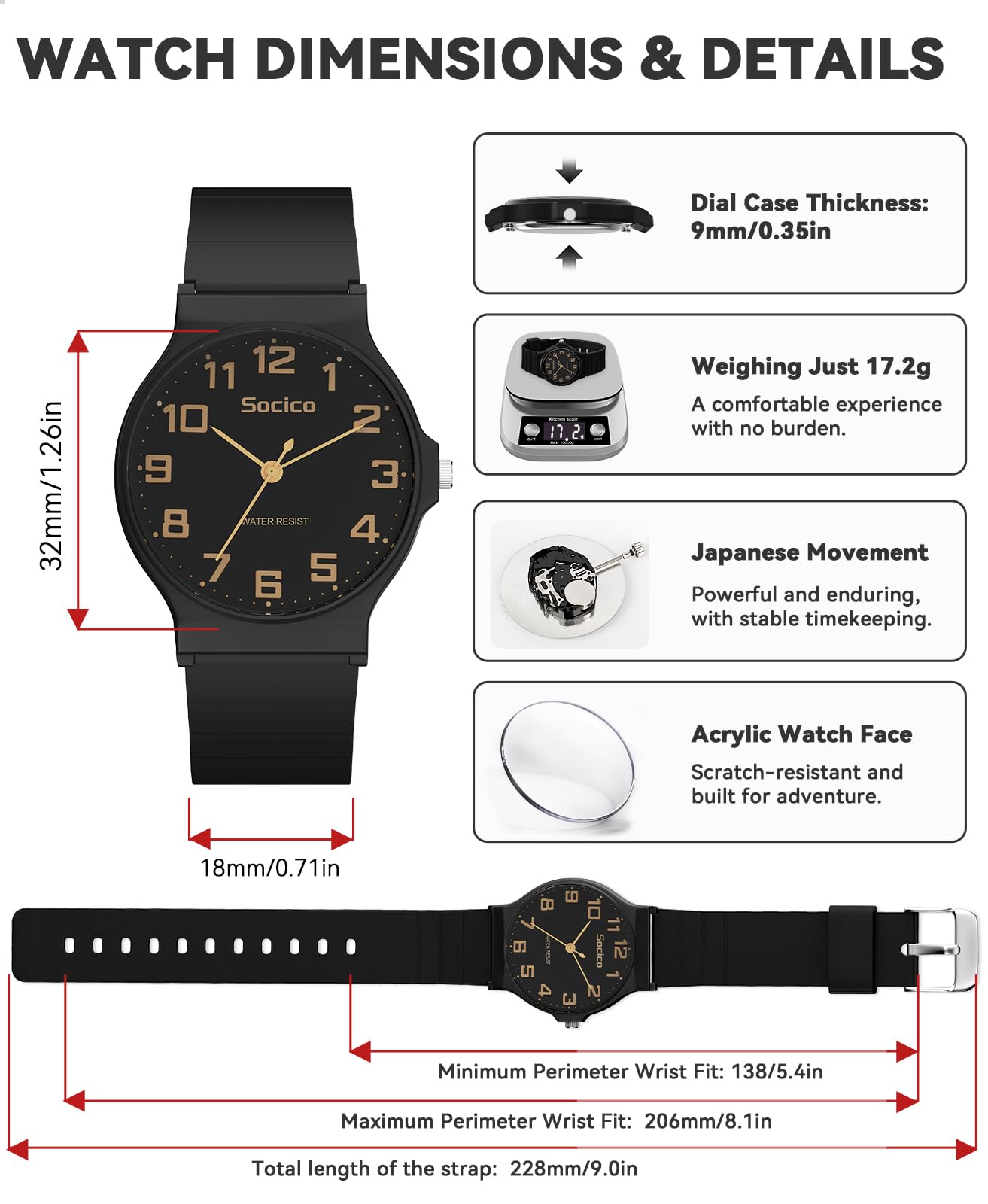 SOCICO Kids Analog Watch Boys Girls, Thin Dial 30M Waterproof Camouflage Sports Watch, Easy to Read Children's Wrist Watches with Soft Band for Ages 5-15 Kids Great Birthday Gifts Christmas Day