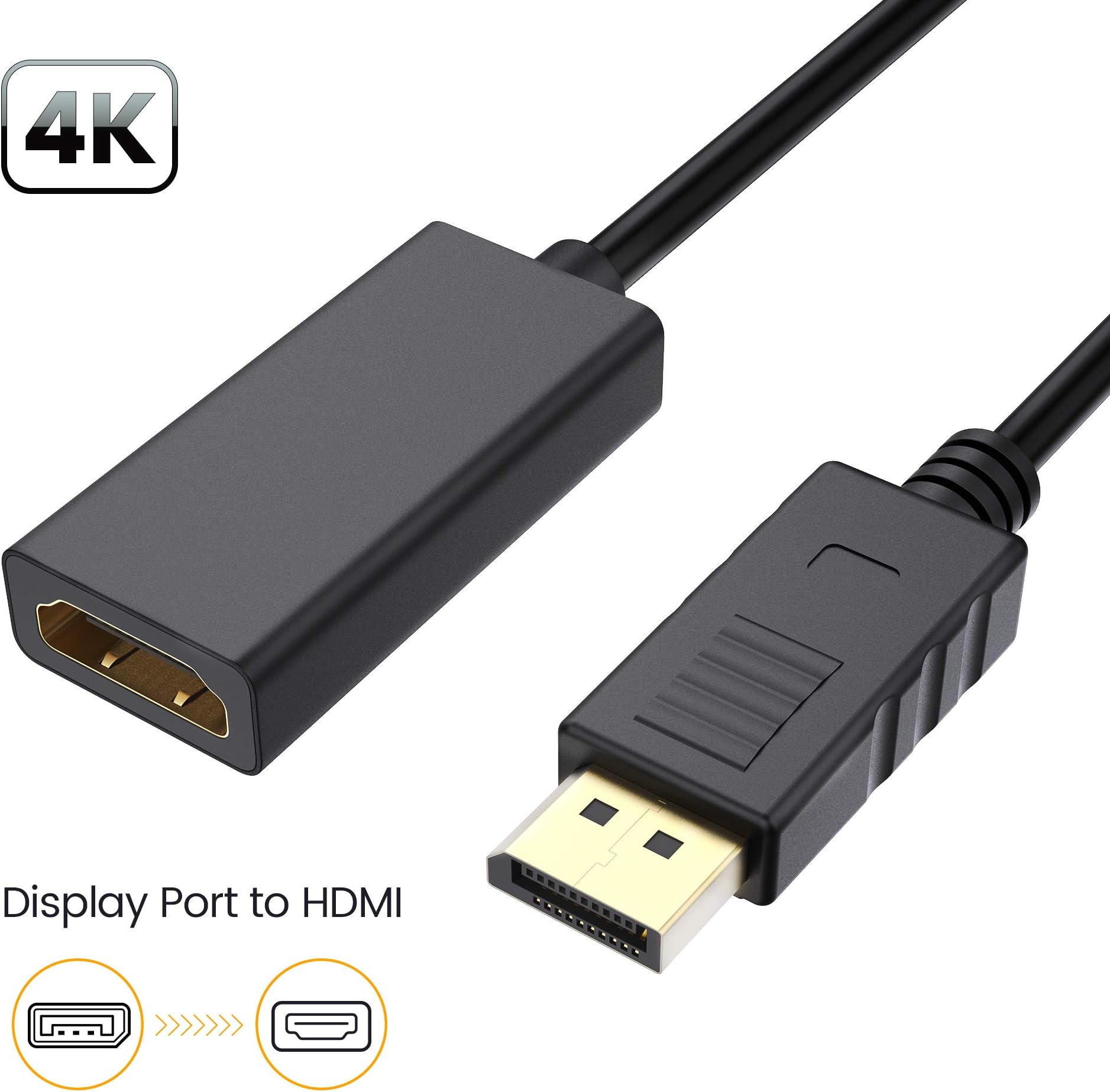 DP to HDMI Adapter,4K Gold-Plated DisplayPort to HDMI HDTV Converter Male to Female with Audio(Black)