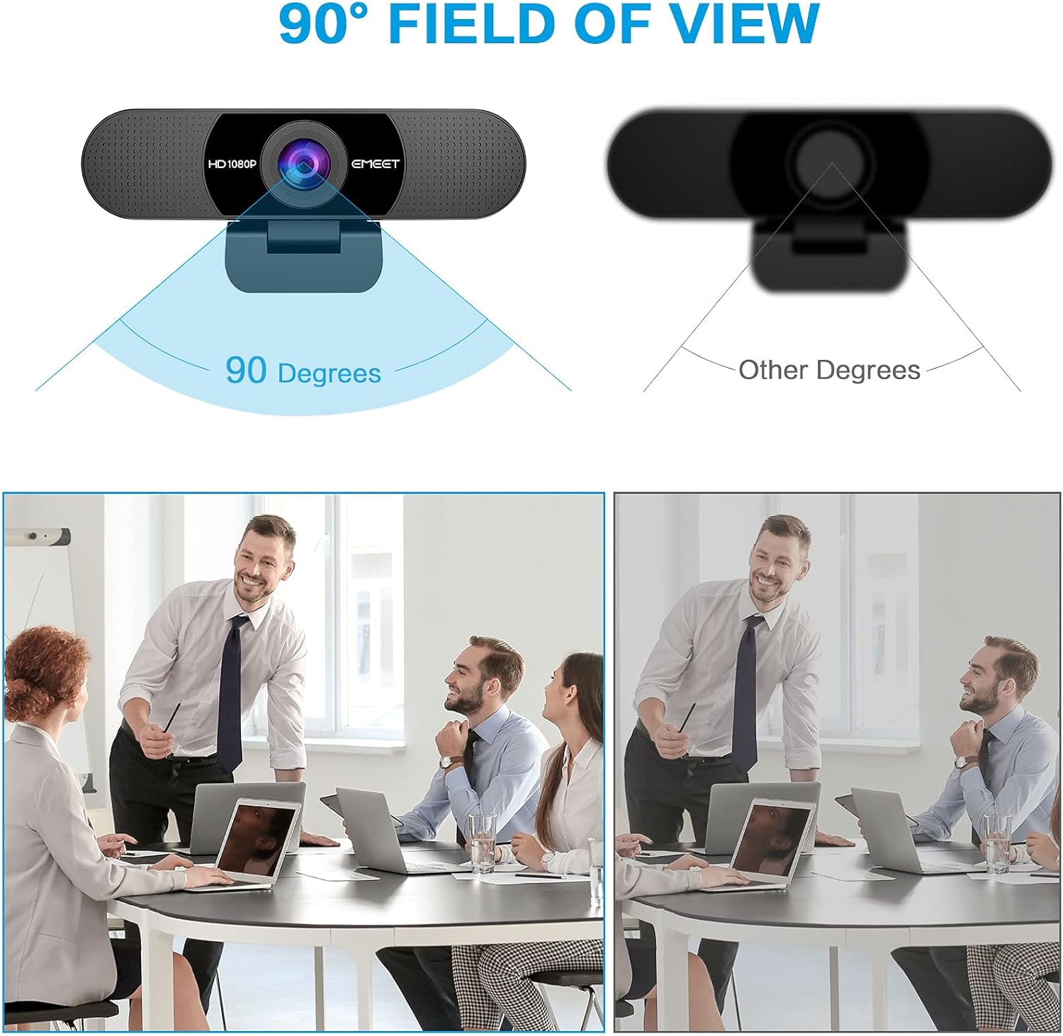 1080P Webcam with Microphone, eMeet C960 Web Camera, 2 Mics Streaming Webcam, 90°View Computer Camera, Plug & Play USB Webcam for Online Calling/Conference, Zoom/Skype/Facetime/YouTube, Laptop/Desktop : Camera & Photo