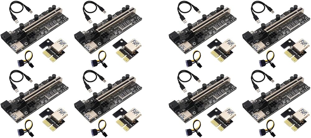 Bcowtte 8 Set PCIe Riser 1X to 16X Graphics Adapter Temperature Sensor GPU