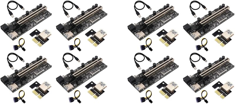 Bcowtte 8 Set PCIe Riser 1X to 16X Graphics Adapter Temperature Sensor GPU